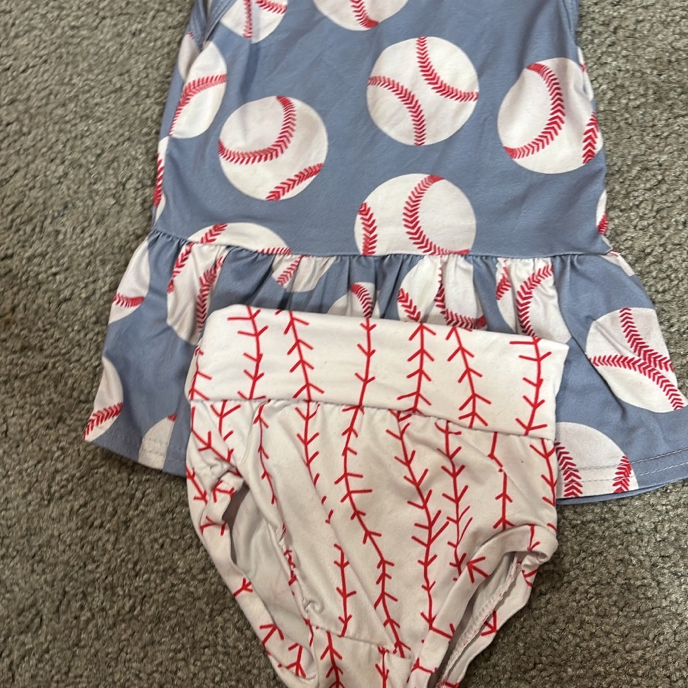 Blue and White Baseball Print Outfit